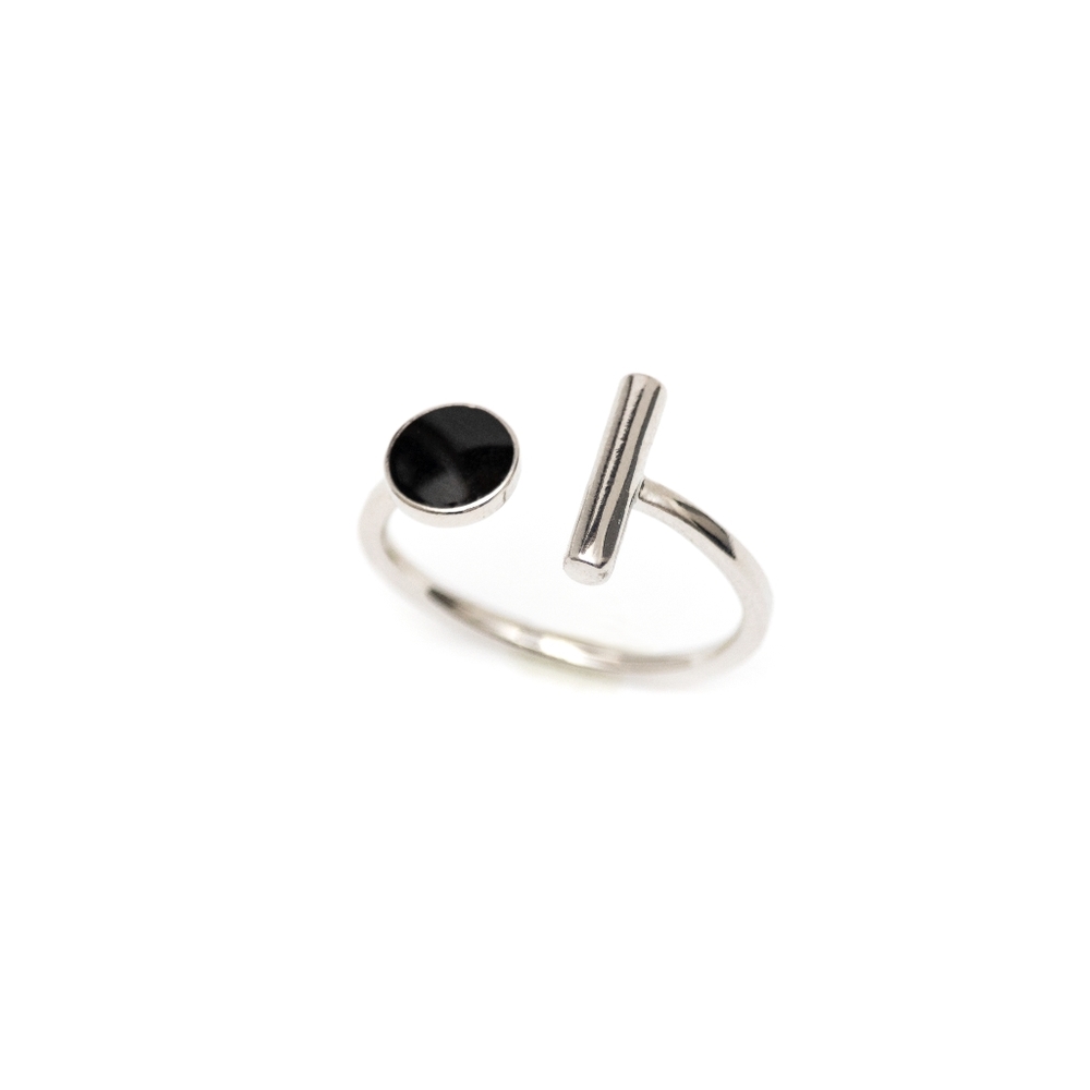 Geometric Black and Silver Bar Ring	 (S925) - Only 1 left! - Picture 4 of 5